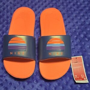 Nike Orange & Navy Sunset Logo Slide Sandals